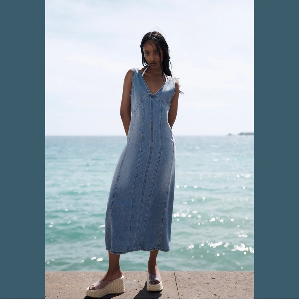 Zara Light Blue Denim Midi Dress - Picture 5 of 9